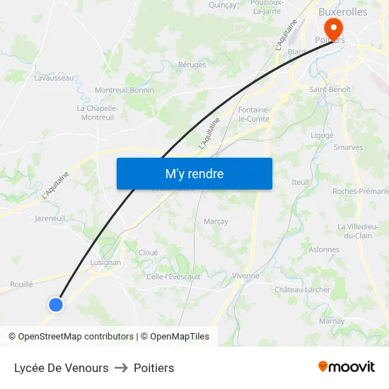 Lycée De Venours to Poitiers map