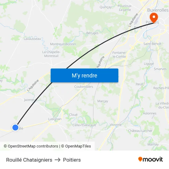 Rouillé Chataigniers to Poitiers map