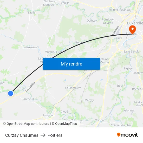 Curzay Chaumes to Poitiers map