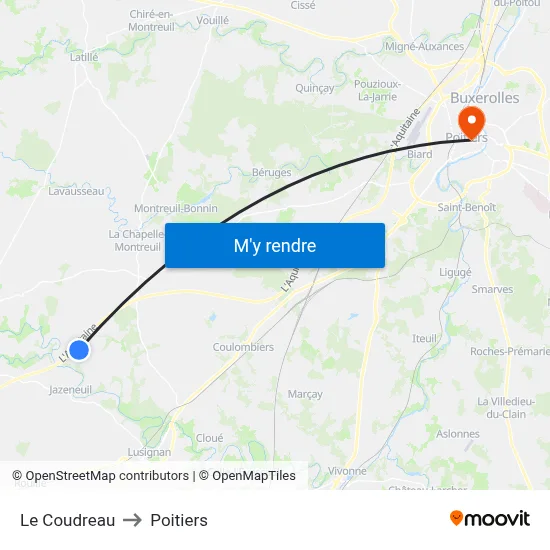 Le Coudreau to Poitiers map