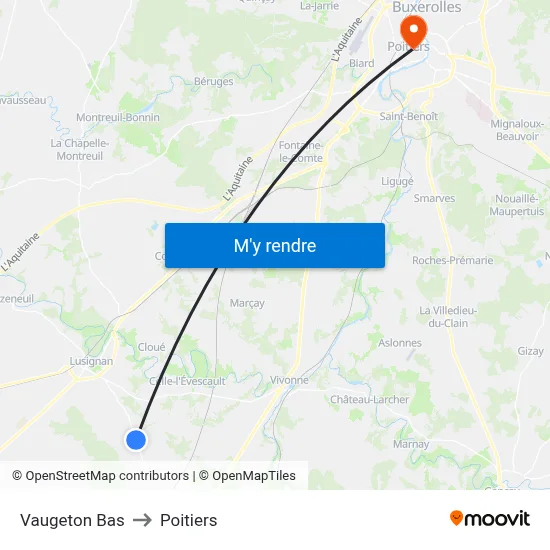 Vaugeton Bas to Poitiers map