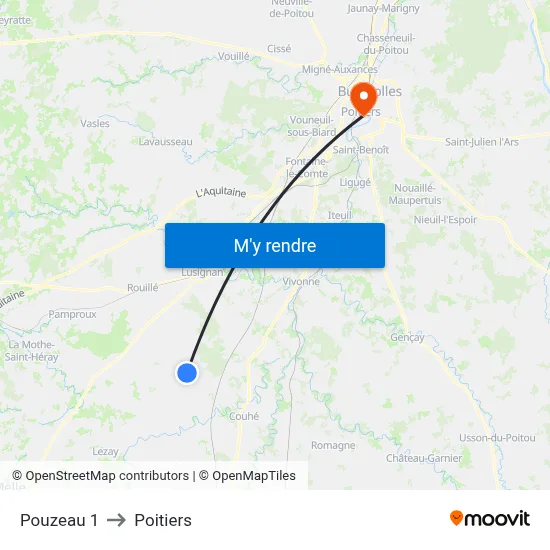 Pouzeau 1 to Poitiers map