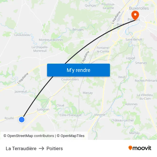 La Terraudière to Poitiers map