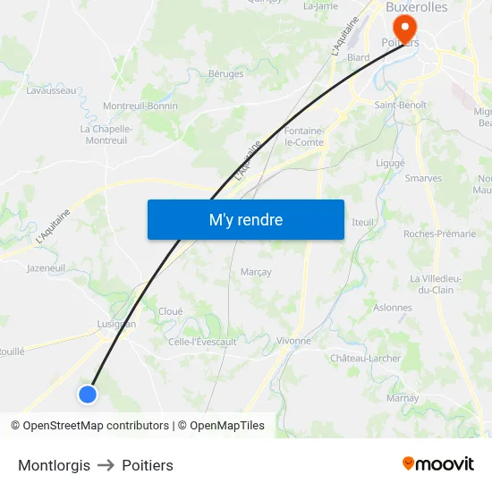 Montlorgis to Poitiers map