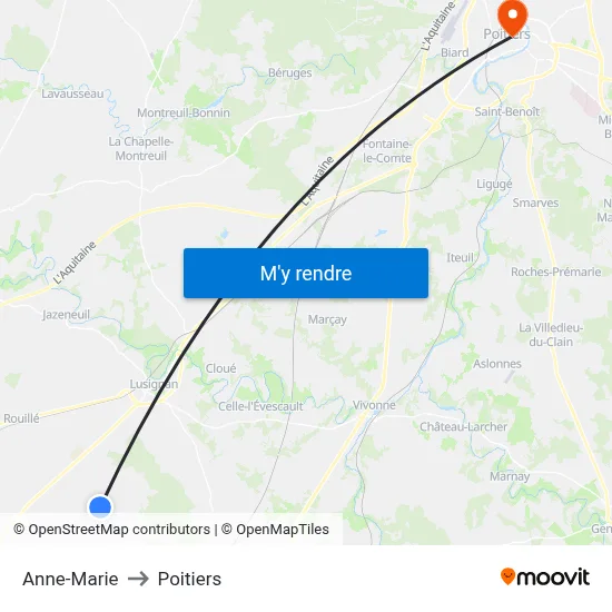Anne-Marie to Poitiers map