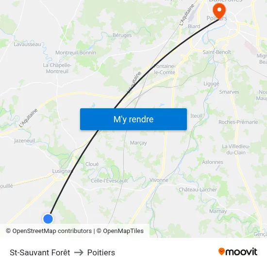St-Sauvant Forêt to Poitiers map