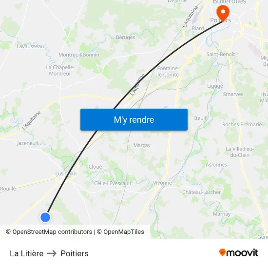 La Litière to Poitiers map