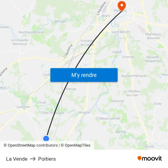 La Vende to Poitiers map