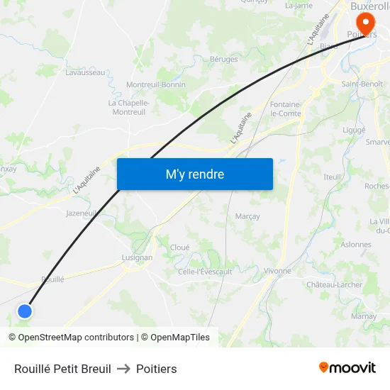 Rouillé Petit Breuil to Poitiers map