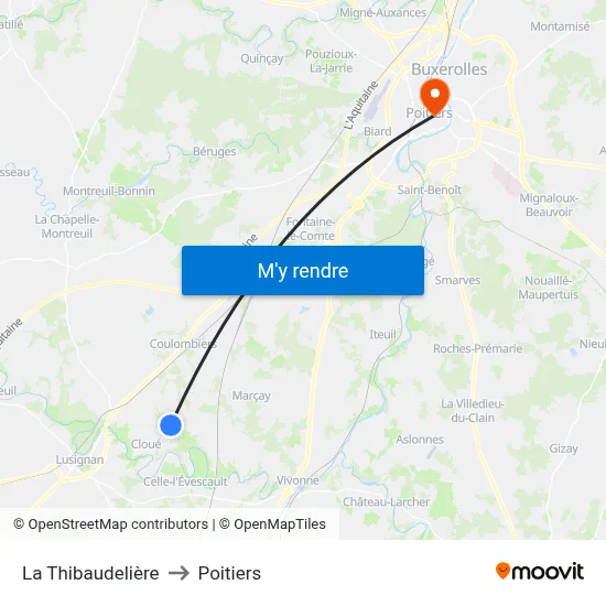 La Thibaudelière to Poitiers map