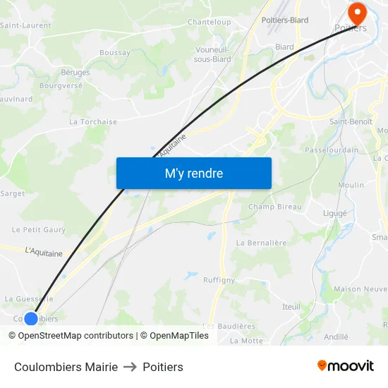 Coulombiers Mairie to Poitiers map