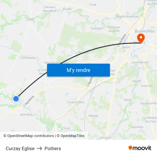 Curzay Eglise to Poitiers map