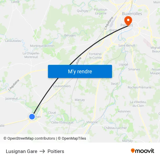 Lusignan Gare to Poitiers map