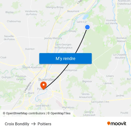 Croix Bondilly to Poitiers map