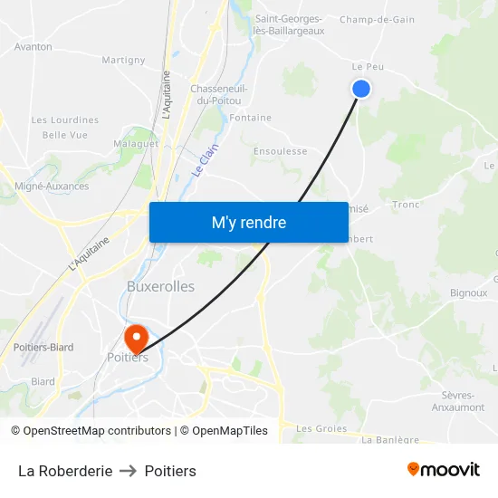 La Roberderie to Poitiers map