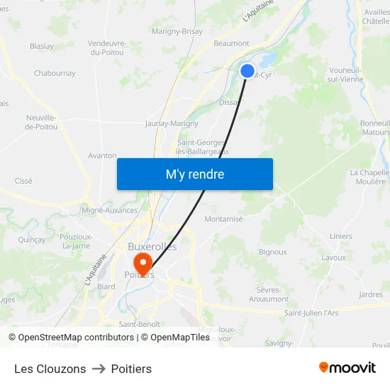 Les Clouzons to Poitiers map