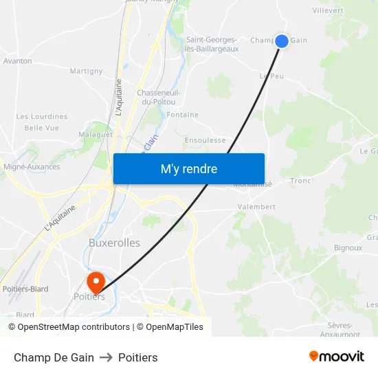 Champ De Gain to Poitiers map