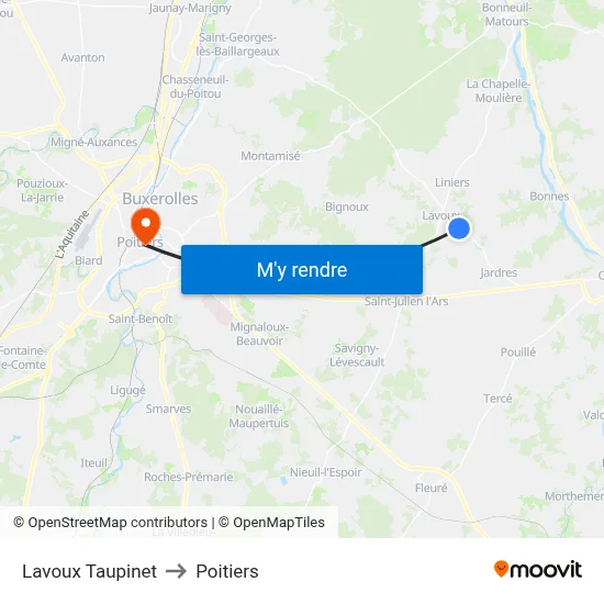 Lavoux Taupinet to Poitiers map