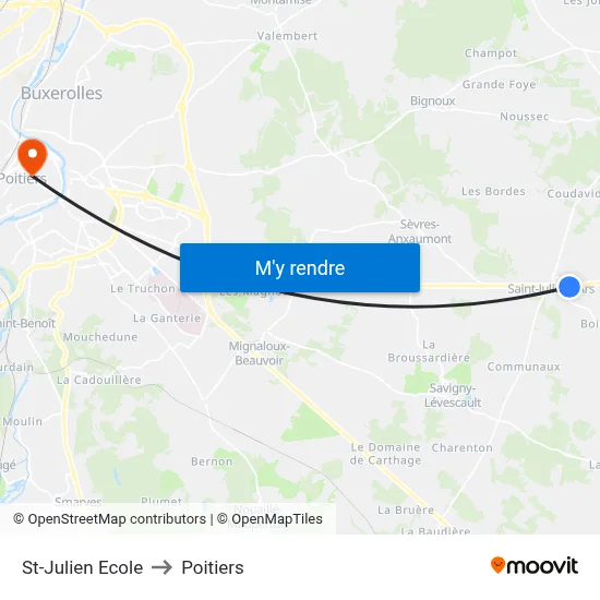 St-Julien Ecole to Poitiers map