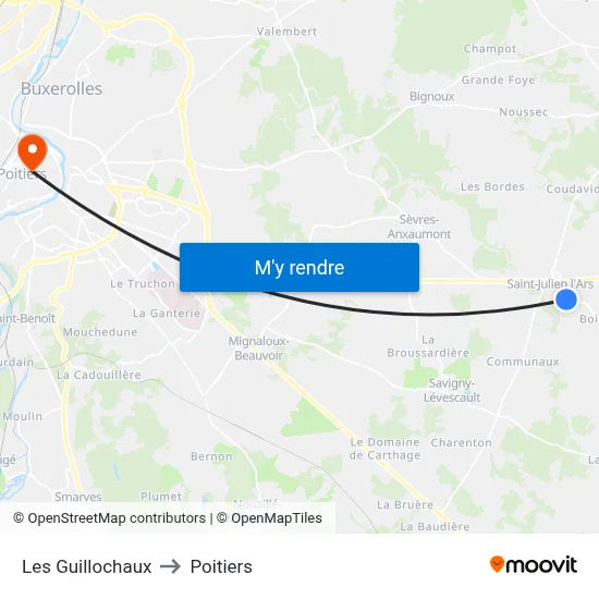 Les Guillochaux to Poitiers map
