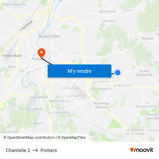 Chantelle 2 to Poitiers map