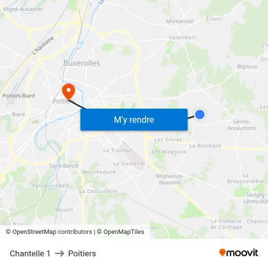 Chantelle 1 to Poitiers map
