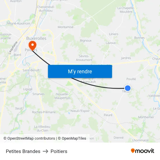 Petites Brandes to Poitiers map