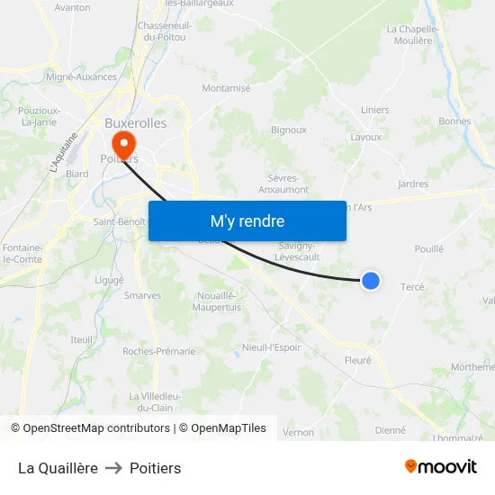 La Quaillère to Poitiers map