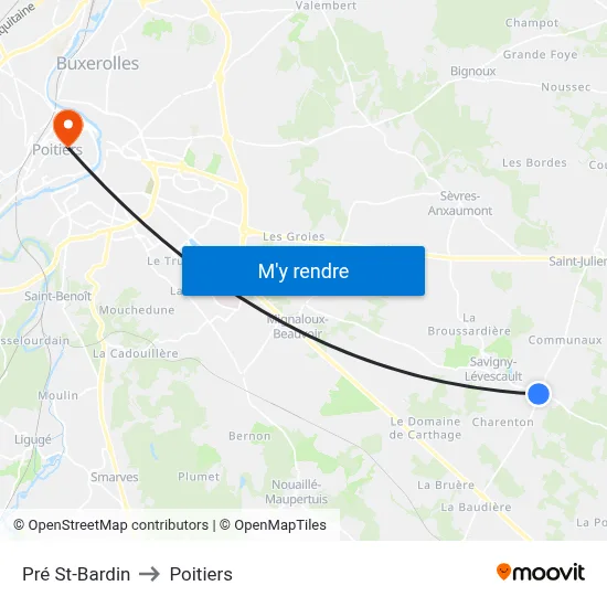Pré St-Bardin to Poitiers map
