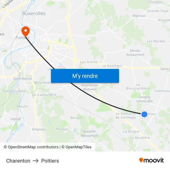 Charenton to Poitiers map