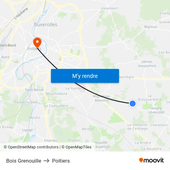 Bois Grenouille to Poitiers map