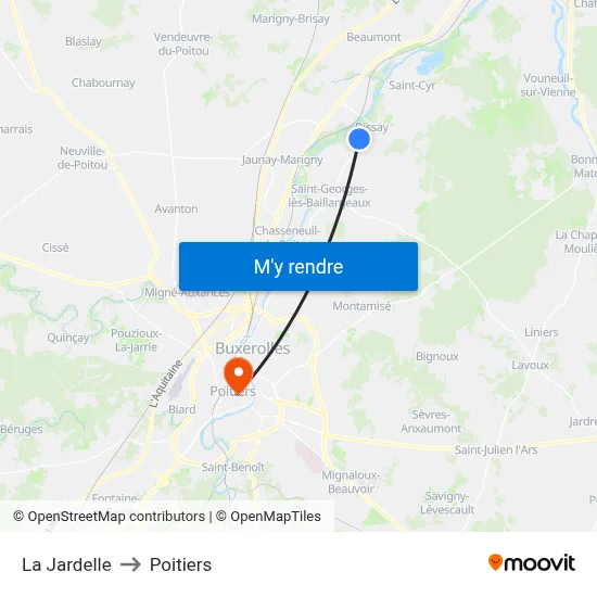 La Jardelle to Poitiers map