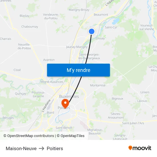 Maison-Neuve to Poitiers map