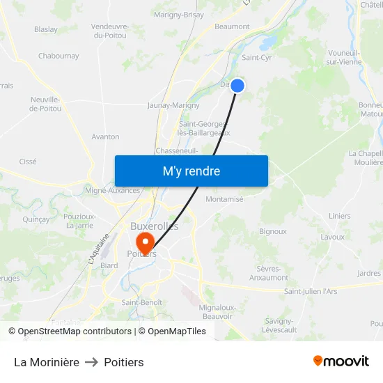 La Morinière to Poitiers map