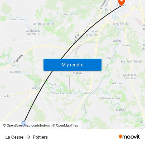 La Cesse to Poitiers map