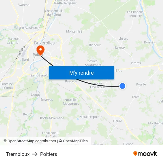 Trembloux to Poitiers map