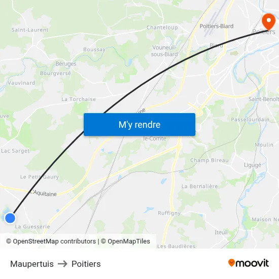 Maupertuis to Poitiers map