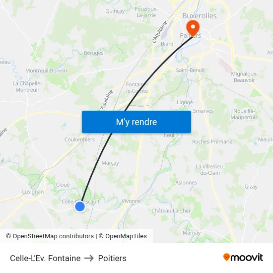 Celle-L'Ev. Fontaine to Poitiers map