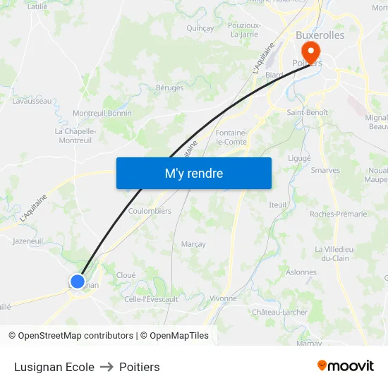 Lusignan Ecole to Poitiers map