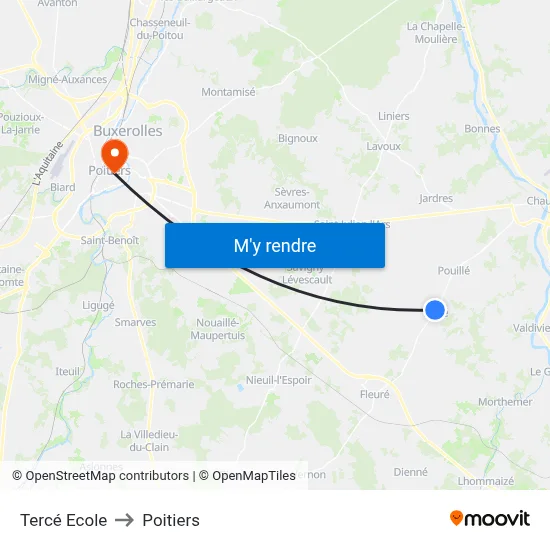 Tercé Ecole to Poitiers map