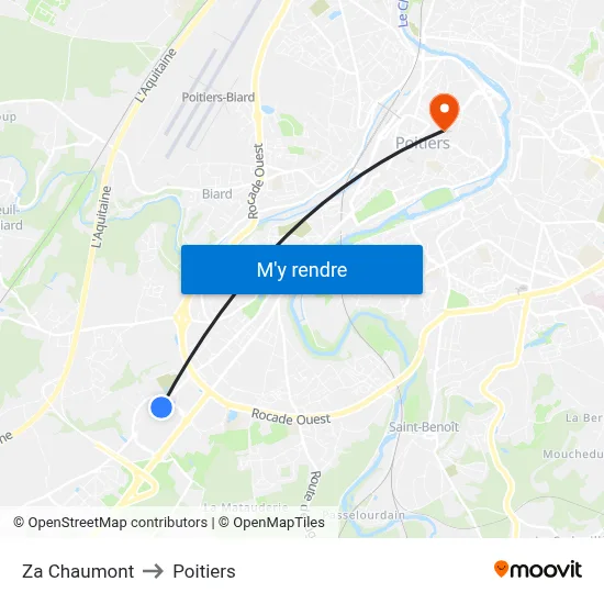 Za Chaumont to Poitiers map