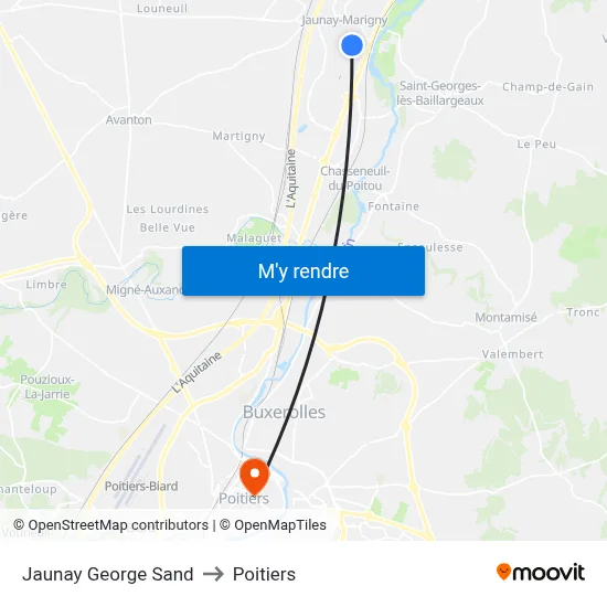 Jaunay George Sand to Poitiers map