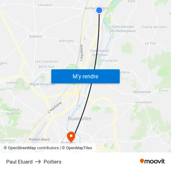 Paul Eluard to Poitiers map