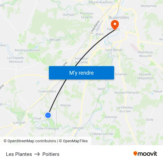 Les Plantes to Poitiers map