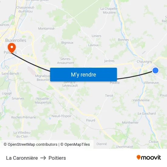 La Caronnière to Poitiers map