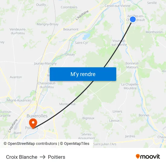 Croix Blanche to Poitiers map