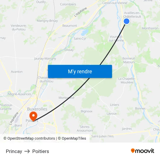 Princay to Poitiers map