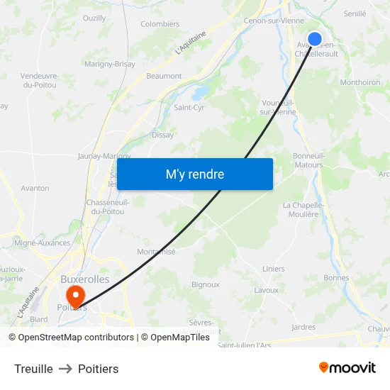 Treuille to Poitiers map
