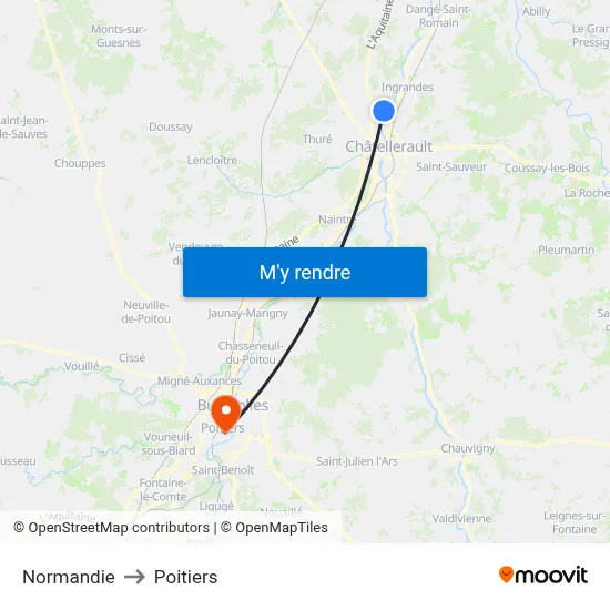 Normandie to Poitiers map