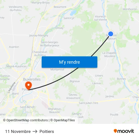 11 Novembre to Poitiers map